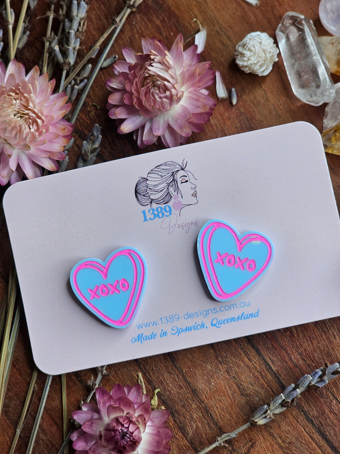 Large XOXO Candy Heart Stud Earrings