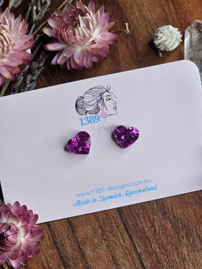 Tiny (1cm) BERRY CHUNKY GLITTER Heart Stud Earrings