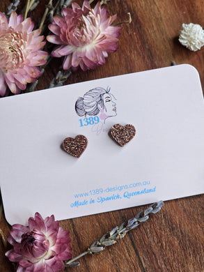 Tiny (1cm) BRONZE GLITTER Heart Stud Earrings