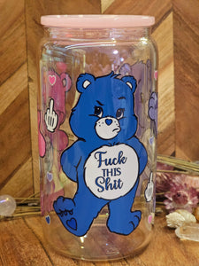 16oz UV DTF SWEAR BEARS (3) Iridescent Can Glass