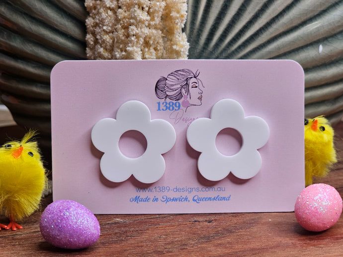 XL WHITE Flower Stud Earrings