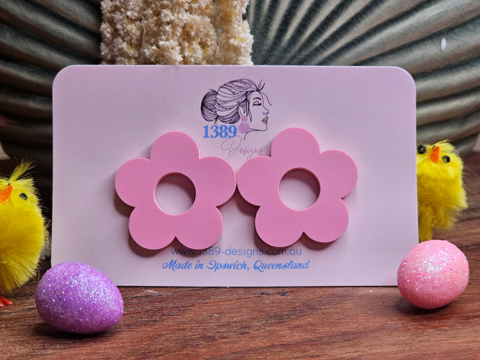XL PINK Flower Stud Earrings