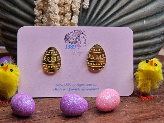 Large Gold Mirror EASTER EGG Stud Earrings