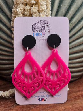 HOT PINK FILIGREE TEARDROP Dangle Earrings