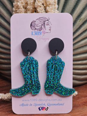 TEAL GLITTER BOOTS 2 Dangle Earrings