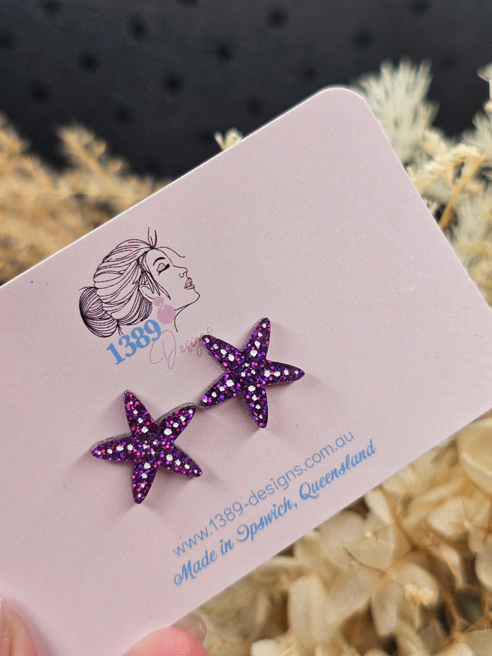 Regular PURPLE STARFISH Stud Earrings