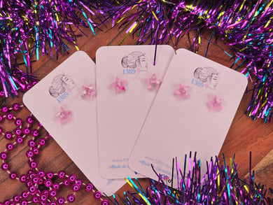 Mini FROSTED PINK with GLITTER Star Stud Earrings