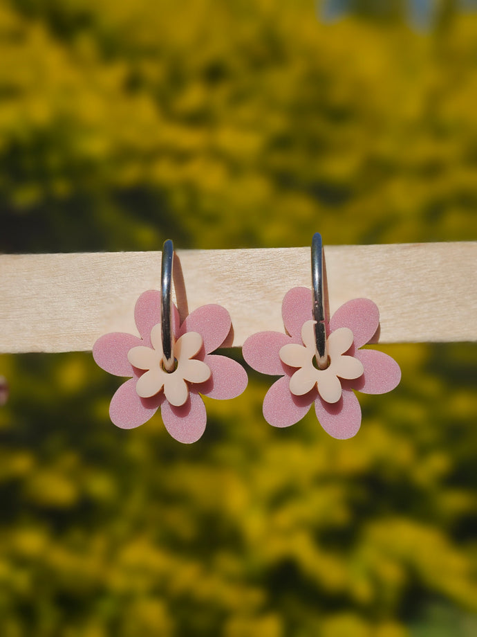 Dusty Rose & Peach Flower Hoop Earrings