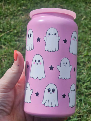 16oz UV DTF CUTE GHOSTS Pink Insulated Can Tumbler