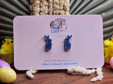 Load image into Gallery viewer, Mini BLUE GLITTER STANDING BUNNY Stud Earrings