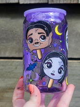 Load image into Gallery viewer, 16oz UV DTF ADDAMS FAMILY POPSICLE Purple Plastic Can &quot;Glass&quot;