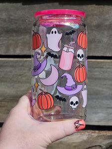 16oz UV DTF PURPLE/PINK HALLOWEEN VIBES Iridescent Can Glass