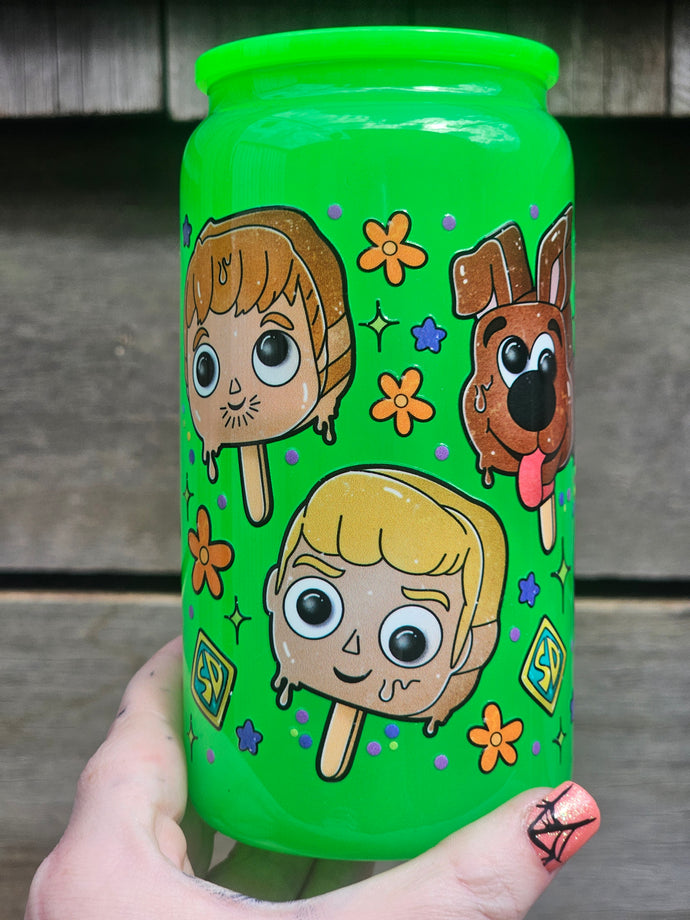 16oz UV DTF SCOOBY DOO POPSICLE Green Neon Can Glass