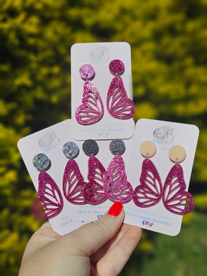 Hot Pink Glitter Butterfly Dangle Earrings (Assorted)