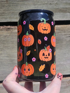 16oz UV DTF JACK O LANTERNS Black Plastic Can "Glass"