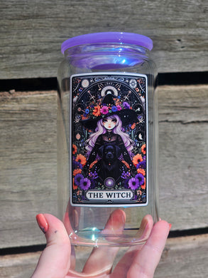 16oz UV DTF THE WITCH TAROT Iridescent Can Glass