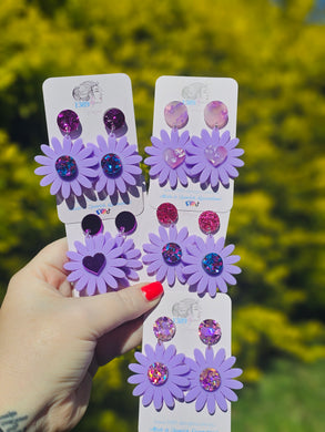 Purple Flower Dangle Earrings (Assorted)