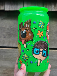 16oz UV DTF SCOOBY DOO POPSICLE Green Neon Can Glass