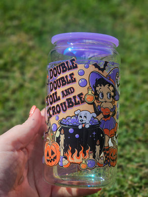 16oz UV DTF SPOOKY BETTY BOOP Iridescent Can Glass