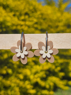 Iced Coffee & Cream Flower Hoop Earrings