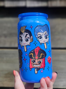 16oz UV DTF VILLAINS POPSICLE Blue Neon Can Glass