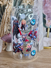 Load image into Gallery viewer, 16oz THOR - WHO NEEDS SUPERHEROES WHEN I HAVE MY DAD Clear Can Glass with Bamboo Lid