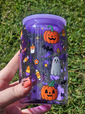 16oz UV DTF HALLOWEEN VIBES Purple Plastic Can 