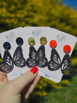 Black Glitter Butterfly Dangle Earrings (Assorted)