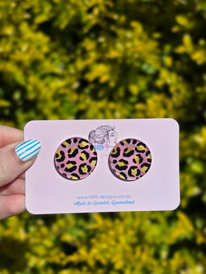 Large (2.5cm) Pink Leopard Stud Earrings