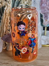 Load image into Gallery viewer, 16oz DR. STRANGE - WHO NEEDS SUPERHEROES WHEN I HAVE MY DAD Orange Can Glass with Plastic Lid