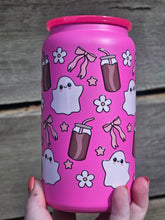 Load image into Gallery viewer, 16oz UV DTF GHOSTS, BOWS &amp; ICED COFFEE Hot Pink Insulated Can Tumbler