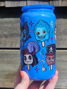 16oz UV DTF VILLAINS POPSICLE Blue Neon Can Glass