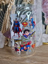 Load image into Gallery viewer, 16oz SUPERMAN - WHO NEEDS SUPERHEROES WHEN I HAVE MY DAD Clear Can Glass with Bamboo Lid