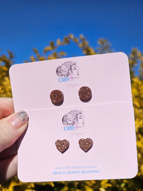 Copper Glitter Stud Earrings (Assorted Sizes)