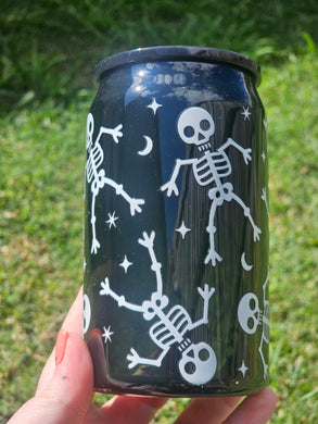 16oz UV DTF SKELETONS Black Plastic Can 