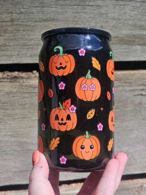 16oz UV DTF JACK O LANTERNS Black Plastic Can 