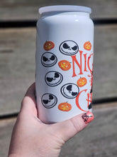 Load image into Gallery viewer, 16oz UV DTF JACK SKELLINGTON White Glow in the Dark Insulated Can Tumbler