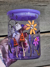 Load image into Gallery viewer, 16oz SPOOKY GARDEN Purple Ombre Handled Can Glass with Plastic Lid