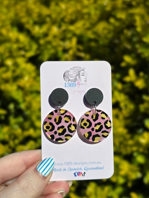 Pink Leopard Dangle Earrings