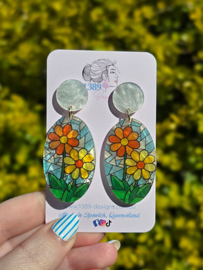 Flower Mosaic Dangle Earrings