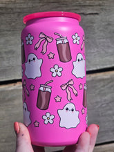 Load image into Gallery viewer, 16oz UV DTF GHOSTS, BOWS &amp; ICED COFFEE Hot Pink Insulated Can Tumbler