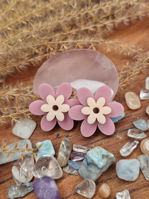 Large Dusty Rose & Peach Flower (2.5cm) Stud Earrings