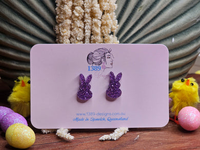 Regular PURPLE GLITTER BUNNY Stud Earrings