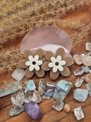 Large Iced Coffee & Cream Flower (2.5cm) Stud Earrings