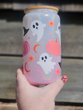 Load image into Gallery viewer, 16oz UV DTF GHOST &amp; WITCHY VIBES White &amp; Pink Ombre Shimmer Can Glass