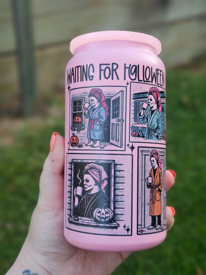 16oz Sublimated Just Waiting for Halloween Like Pink Insulated Can Tumbler