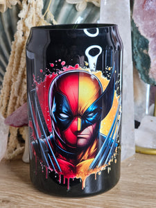 16oz DEADPOOL/WOLVERINE Black Plastic Can "Glass" with Plastic Lid