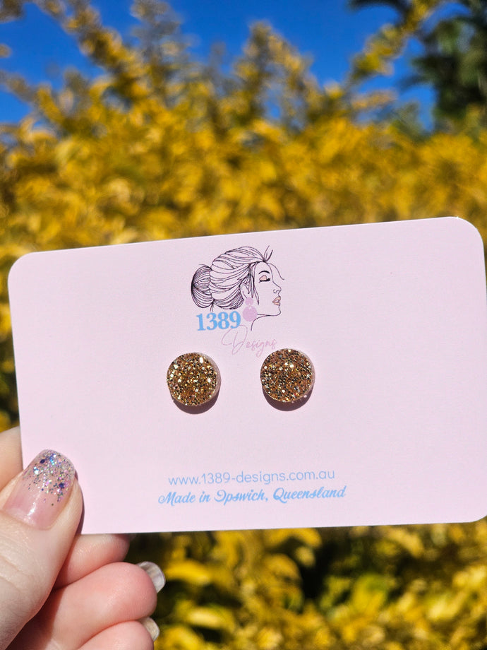 Light Gold Glitter Stud Earrings (Assorted Sizes)