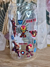 Load image into Gallery viewer, 16oz IRON MAN - WHO NEEDS SUPERHEROES WHEN I HAVE MY DAD Clear Can Glass with Bamboo Lid