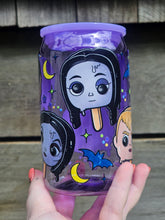 Load image into Gallery viewer, 16oz UV DTF ADDAMS FAMILY POPSICLE Purple Plastic Can &quot;Glass&quot;